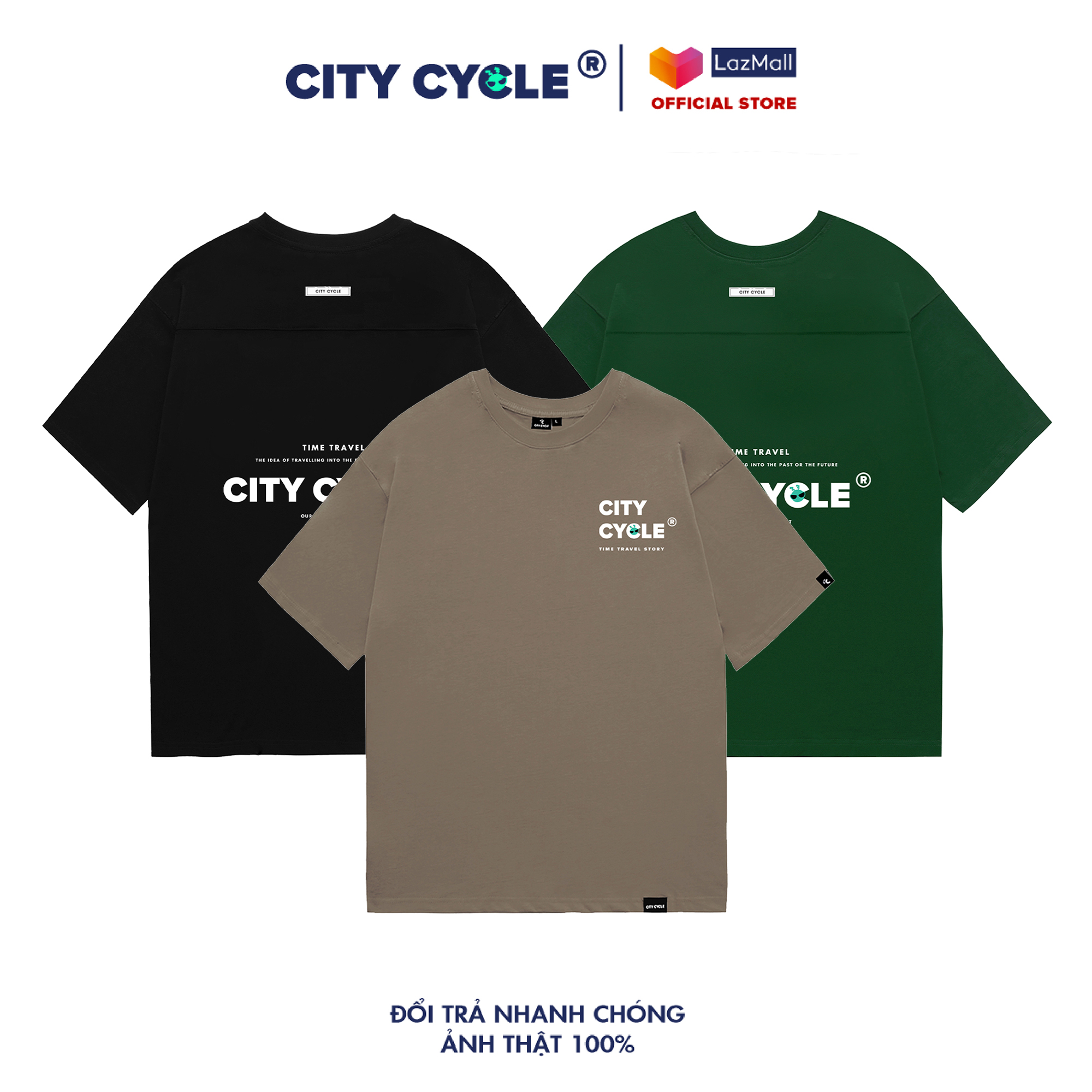 Áo thun tay lỡ Time Travel City Cycle cotton form rộng nam nữ oversize