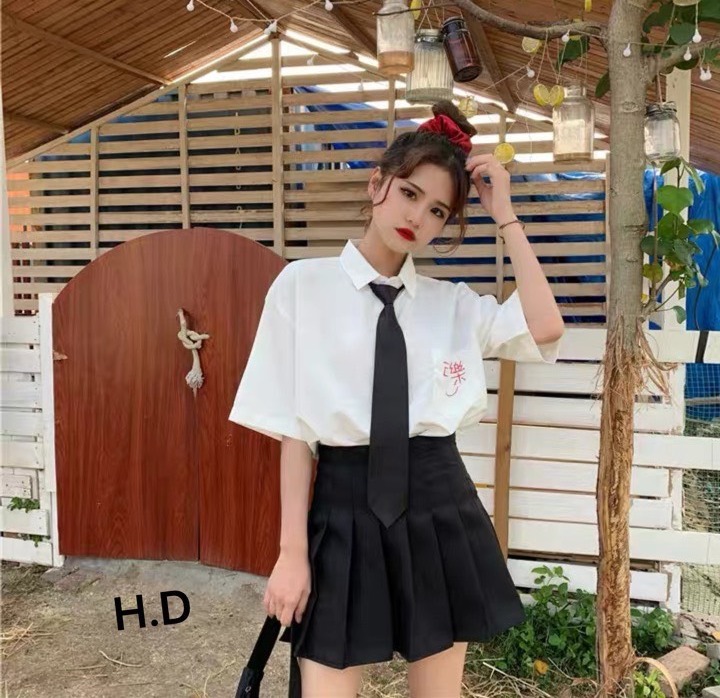 Nguyen Ngoan Fashion 💖MỚI VỀ💖💖MỚI VỀ💖Áo Sơ Mi Nam Nữ Đẹp Cộc Tay Trắng Kèm Cà Vạt Rời D3