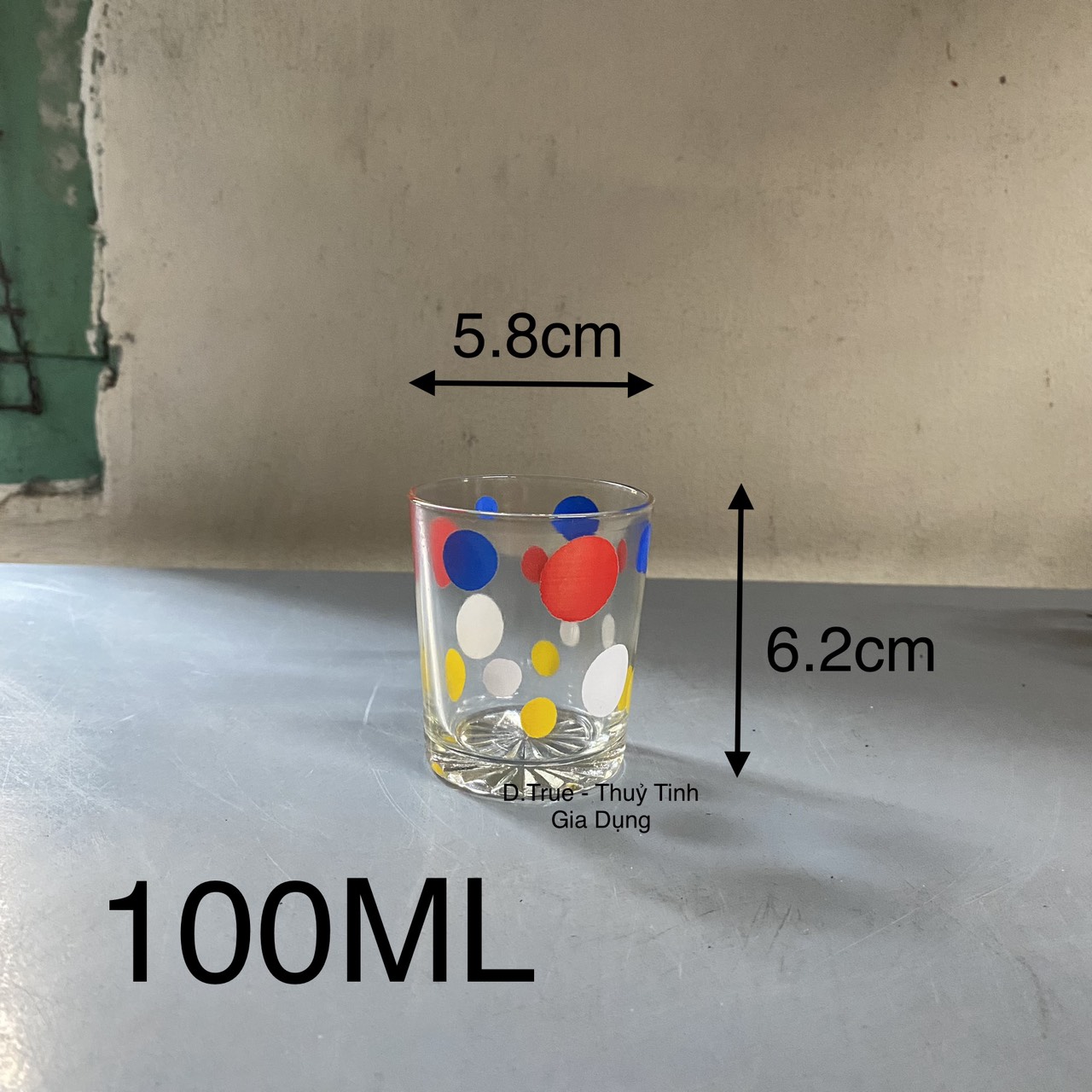 Hộp 12 ly trà thủy tinh chấm bi việt nam 100ml tg-f7bi