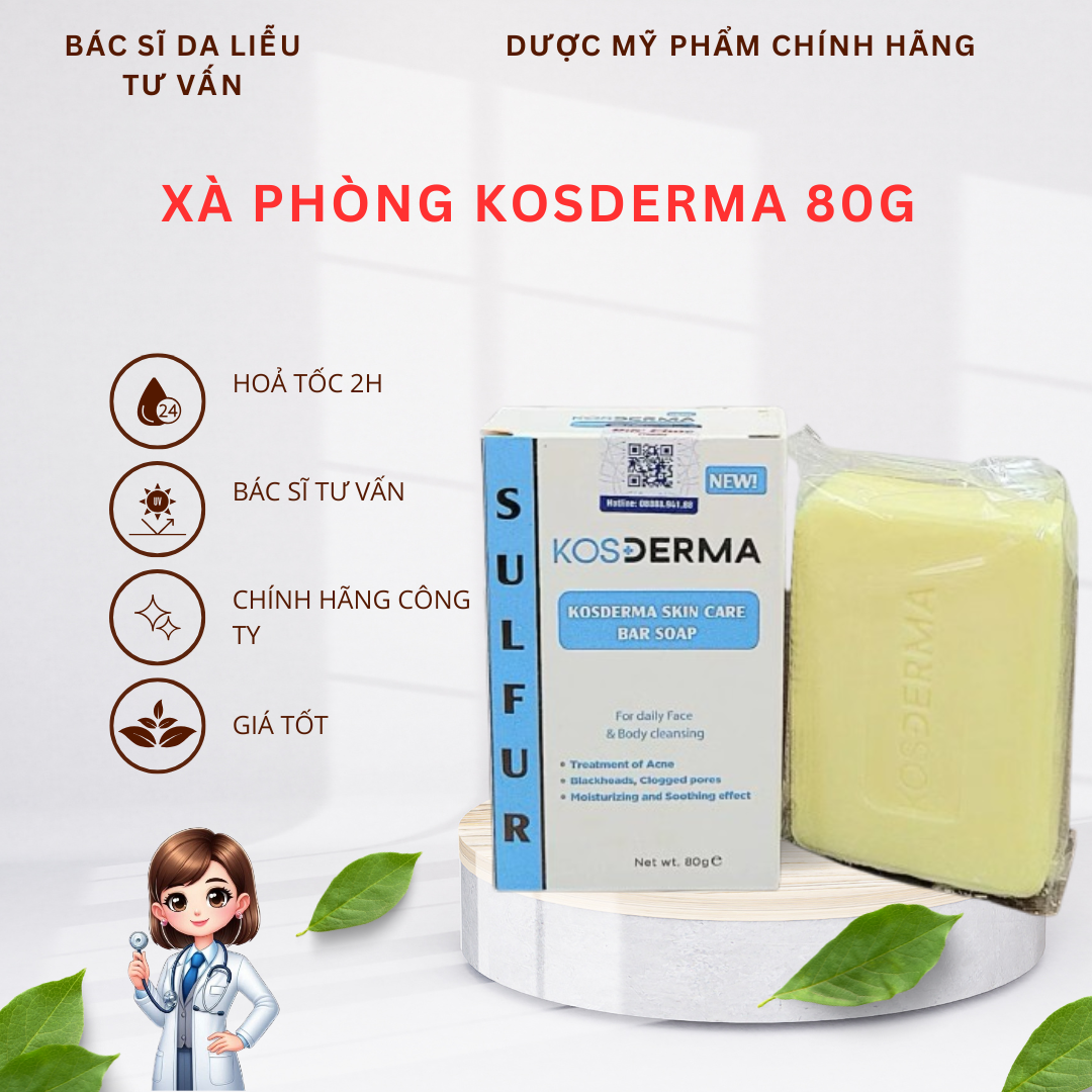 Xà phòng KOSDERMA ngừa mụn trứng cá, mụn cơ thể, mụn lưng, Giảm mụn chuyên sâu, cấp ẩm dịu nhẹ 80g| Bs Da Liễu