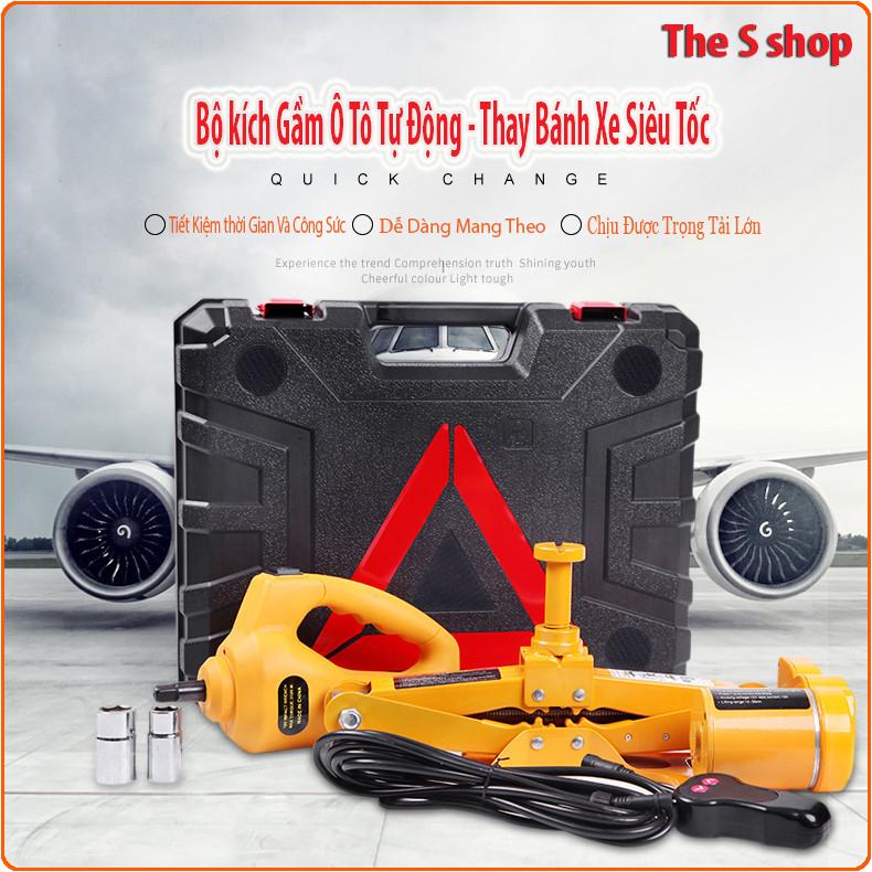 [ TẶNG GEL LÀM SẠC NỘI THẤT XE HƠI] Bộ Kích Lốp Nâng Gầm Xe Bằng Điện 12 Vol 2 trong 1- kích lốp, vặn siết ốc- THE S SHOP