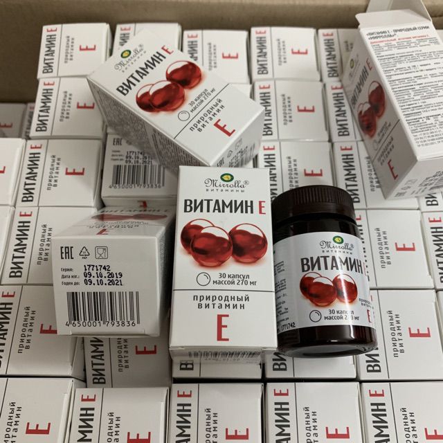 Viên uống trắng da vitamin e đỏ nga mirrolla hộp 30 viên