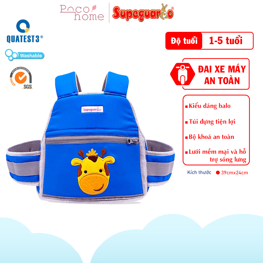 [HCM]Đai Xe Máy Cho Bé Supeguardo thiết kế kiểu dáng balo thêu họa tiết đáng yêu cho bé -Đai an Toàn Từ Cho Bé Từ 1-5 Tuổi