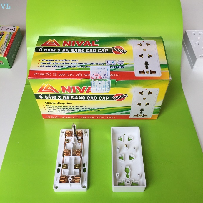 Ổ cắm 3 lổ nival cao cấp
