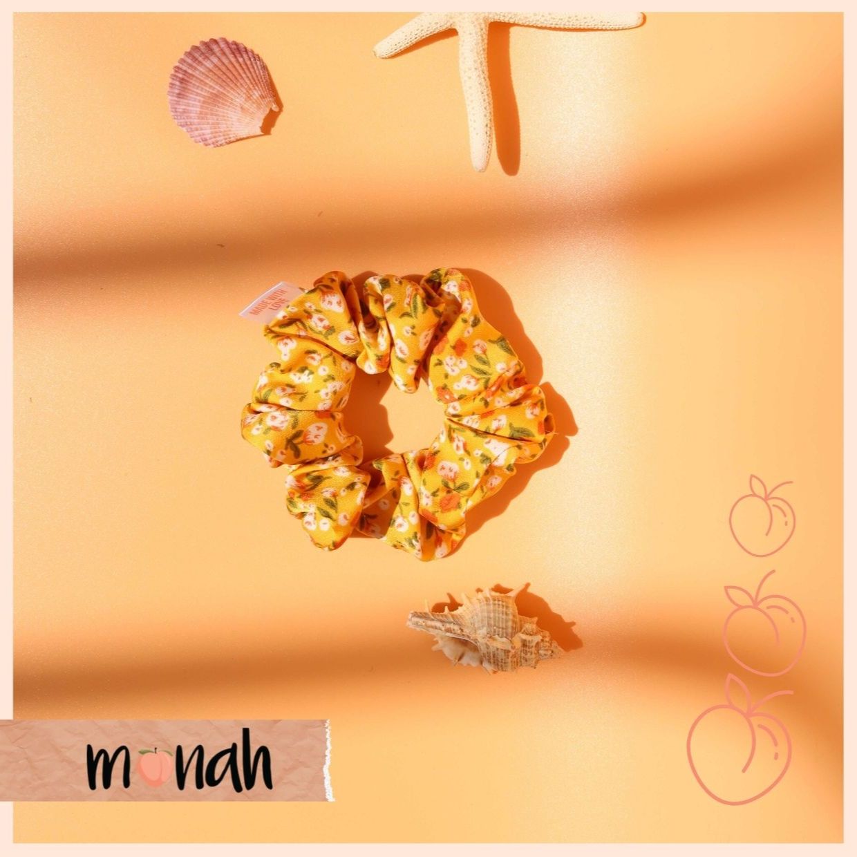Dây buộc tóc cột tóc scrunchie hoa vàng cá tính lụa hàn