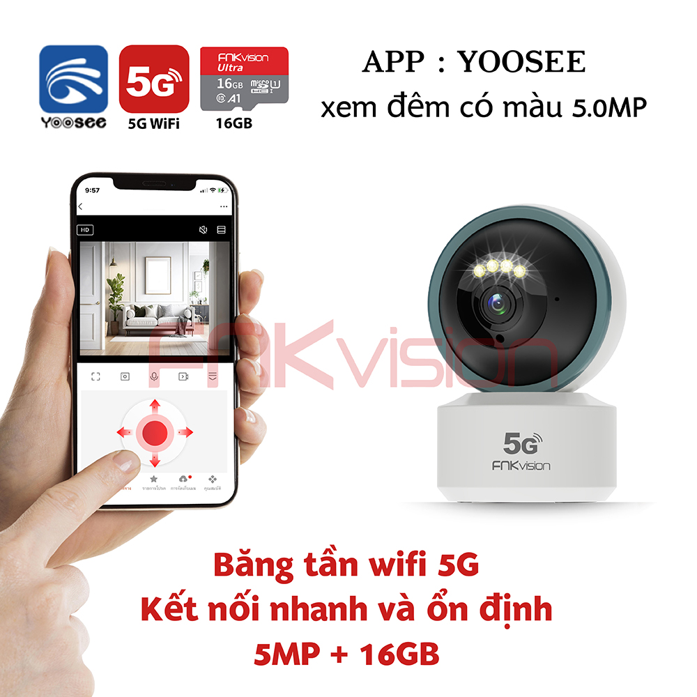 [Sản phẩm mới] Camera wifi Fnkvision 5.0MP có màu Yoo see 5G, đàm thoại 2 chiều, toàn cảnh 360 độ - phiên bản tiếng việt