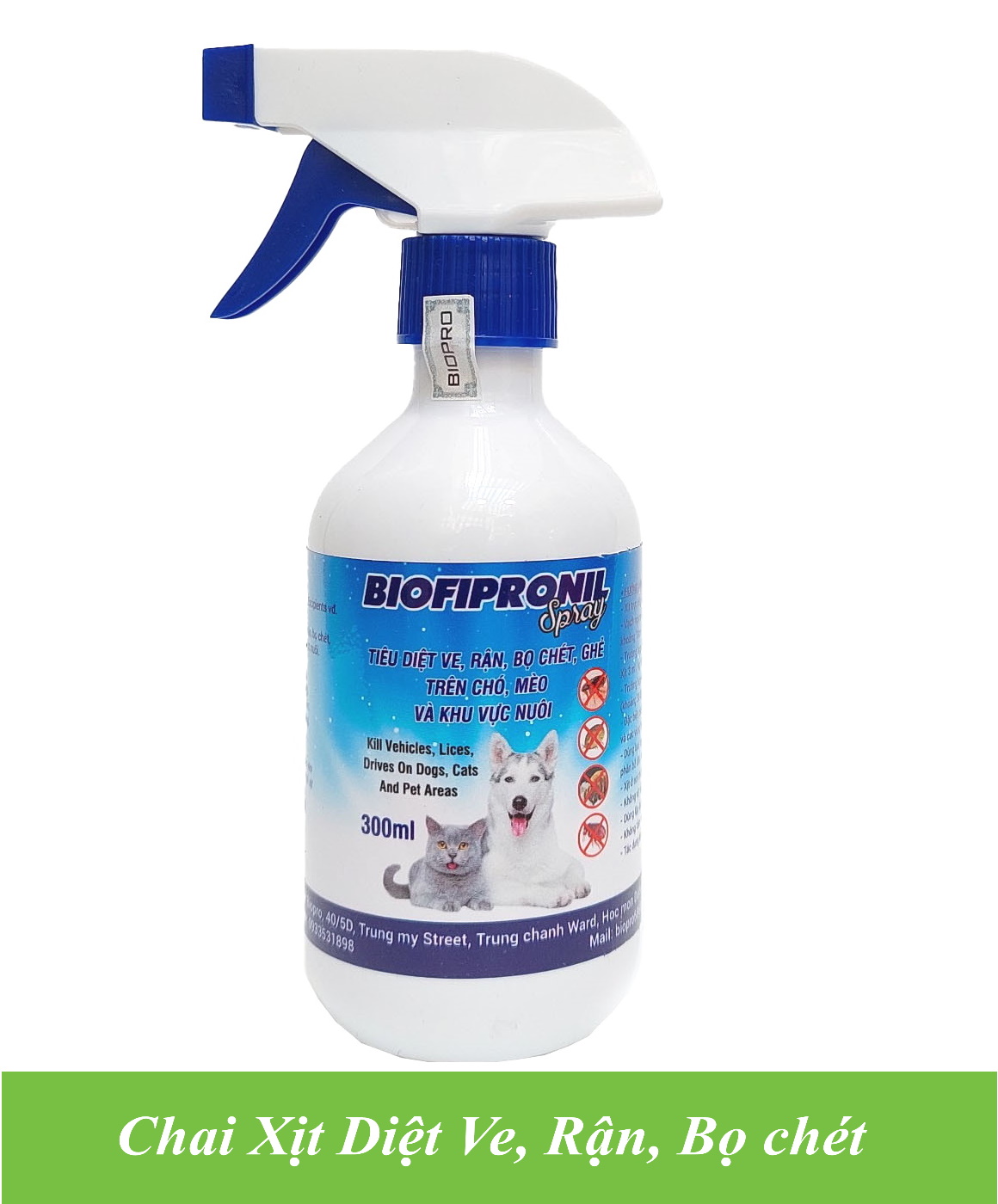 Chai 300ml. Tiêu diệt ve Tiêu diệt rận Tiêu diệt bọ chét BIOFIPRONIL Spray An toàn, Hiệu quả lâu dài