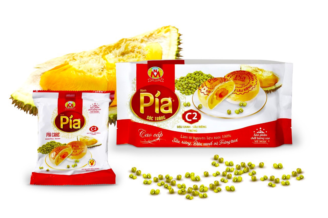 Túi 230g 2 Bánh pía C2 đậu xanh SẦU RIÊNG cao cấp, 1 BÁNH có 1 trứng muối, thơm SẦU RIÊNG CHÍN cao cấp – mát ĐẬU XANH