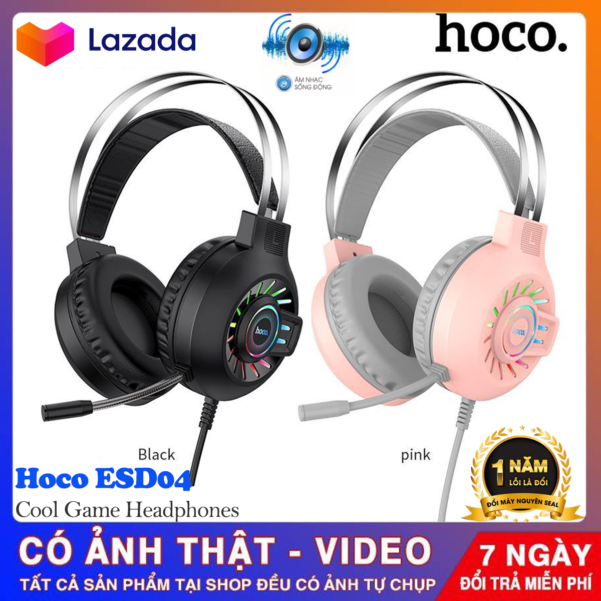 [Bảo Hành 12 tháng] Tai nghe có dây Hoco ESD04 có đèn led nhấp nháy theo nhạc , tai nghe chụp tai âm thanh siêu sống động , tai nghe gaming , tai nghe có mic ,tai nghe pc , tai nghe bluetooth