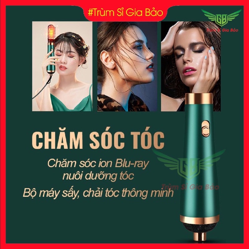 Máy sấy tóc mini đa năng 4 in 1 công suất lớn, máy làm tóc uốn chải tiện lợi không tay cầm phong cách Hàn Quốc.