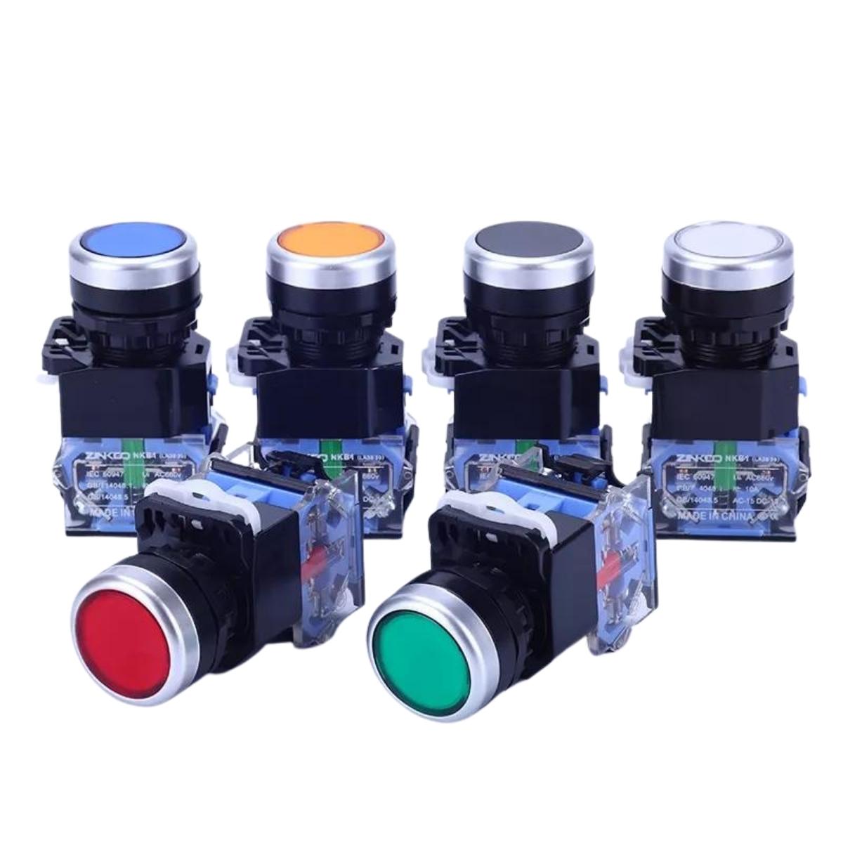 Công Tắc Nhấn Nhả Đề La155-11 Phi 22mm, Nút Ấn Khởi Động Tắt Mở 3 Màu Xanh Đỏ Vàng Lắp Trên Tủ Điện Điều Khiển