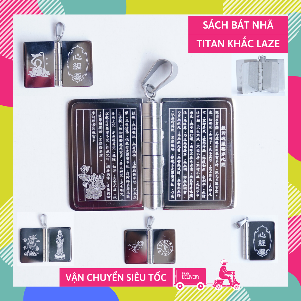 Cuốn sổ Bát Nhã Tâm Kinh khắc laze bằng titan làm mặt dây chuyền móc khóa mang theo bên mình