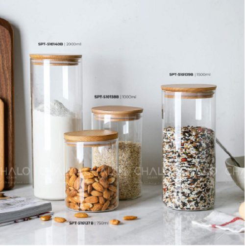 HŨ THUỶ TINH NẮP GỖ TRE 750ML-1000ML-1500ML-2000ML, LỌ THUỶ TINH ĐỰNG GIA VỊ, THỰC PHẨM, HŨ THUỶ TINH GIA DỤNG NHÀ BẾP
