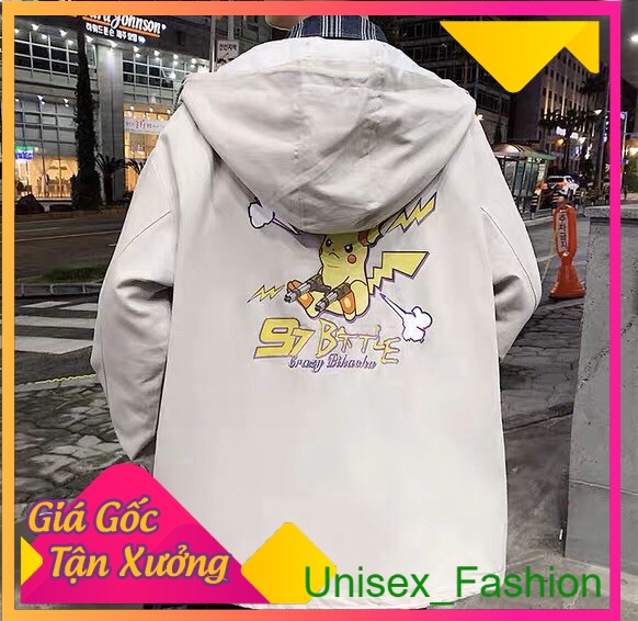 [HCM]Áo Khoác Dù 2 Lớp Nón Form Rông in Hình Pikachu Ngộ Nghĩnh.TP