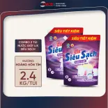 Combo 2 túi nước giặt Lix siêu sạch 2.4Kg/túi làm sạch cực nhanh vết bẩn, tằng gấp đôi sức mạnh giật tẩy