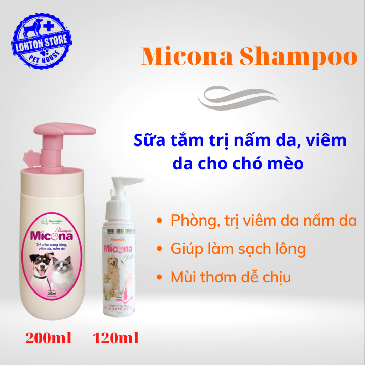 VEMEDIM Micona Shampo Sữa Tắm Mèo Phòng Nấm Da, Viêm Nang Lông   200ml - Lonton Store