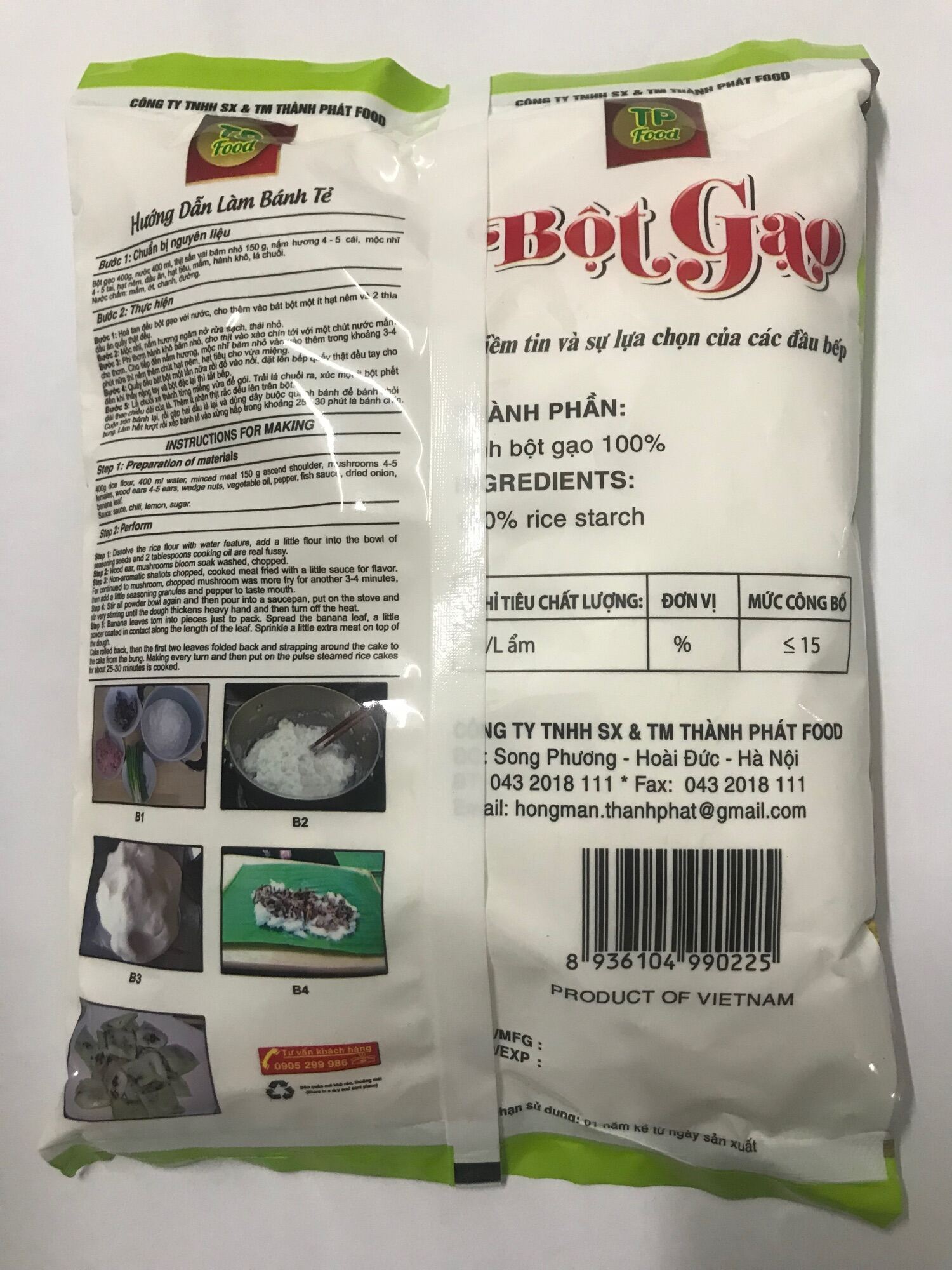 BỘT GẠO tẻ, gói 400g, 100% gạo sạch