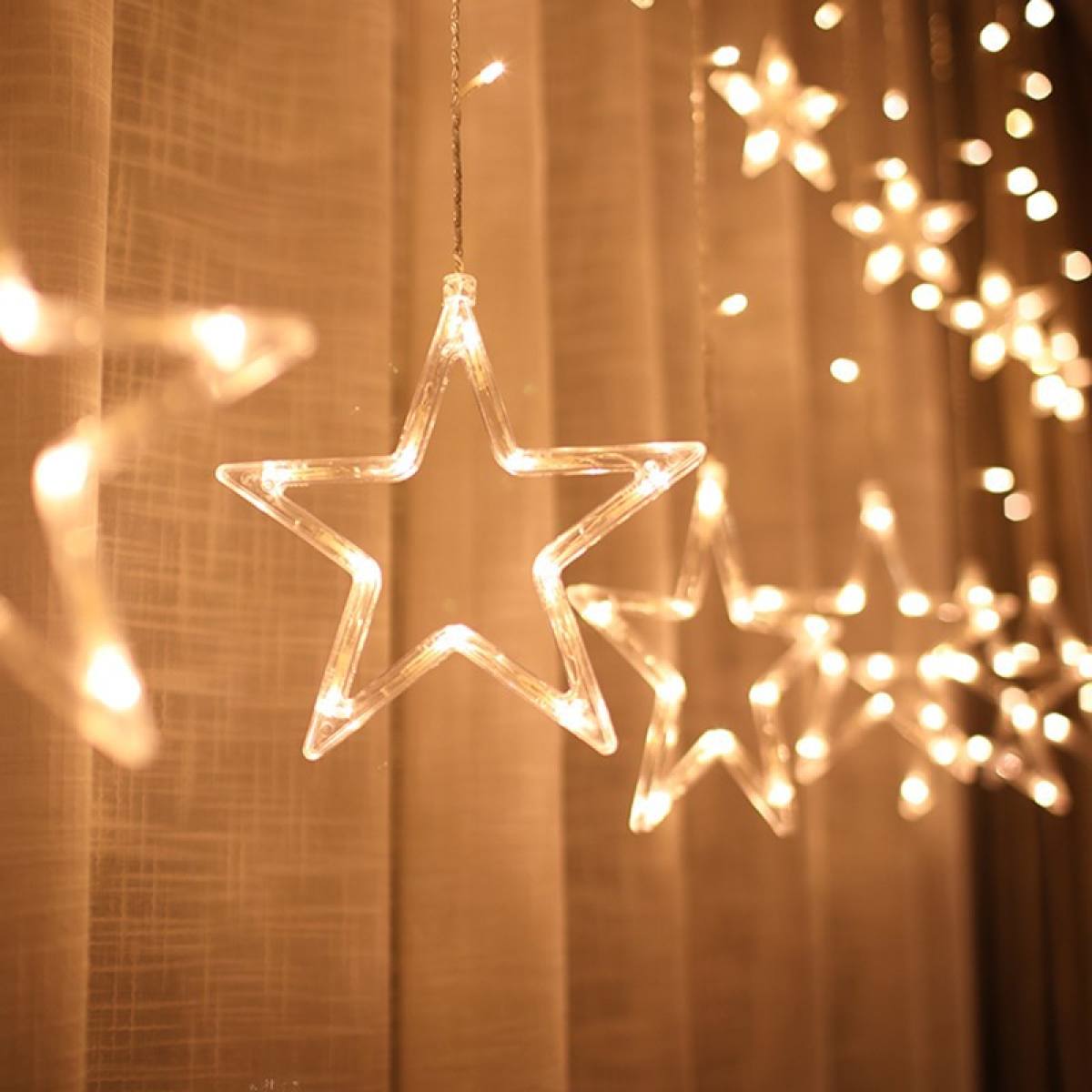 [HCM][ sale lớn ] Dây đèn chớp rèm mành ngôi sao Dây Đèn Ngôi Sao Trang Trí. Dây Đèn Hình Ngôi Sao Ánh Sáng Vàng 6 Sao Lớn 6 Sao Nhỏ Dây Dài 5m
