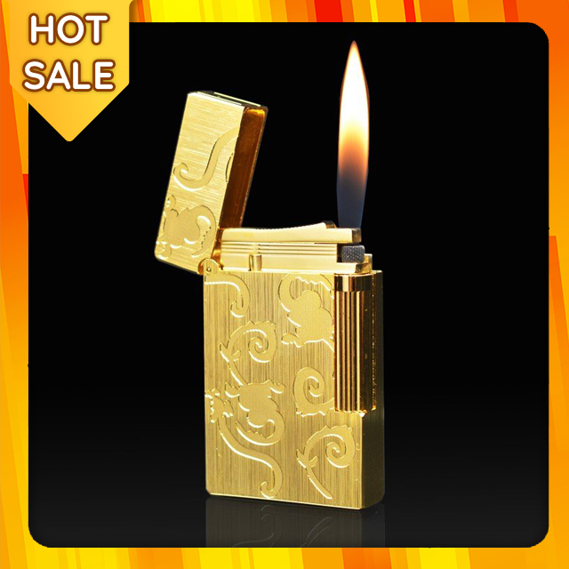 Hộp Quẹt Bật Lửa Hột Quẹt Bat Lua Ga Du.pont Hoa Văn Vàng D21V Dùng Gas Đá Dòng 2 Lỗ Tiếng Kêu Cực H