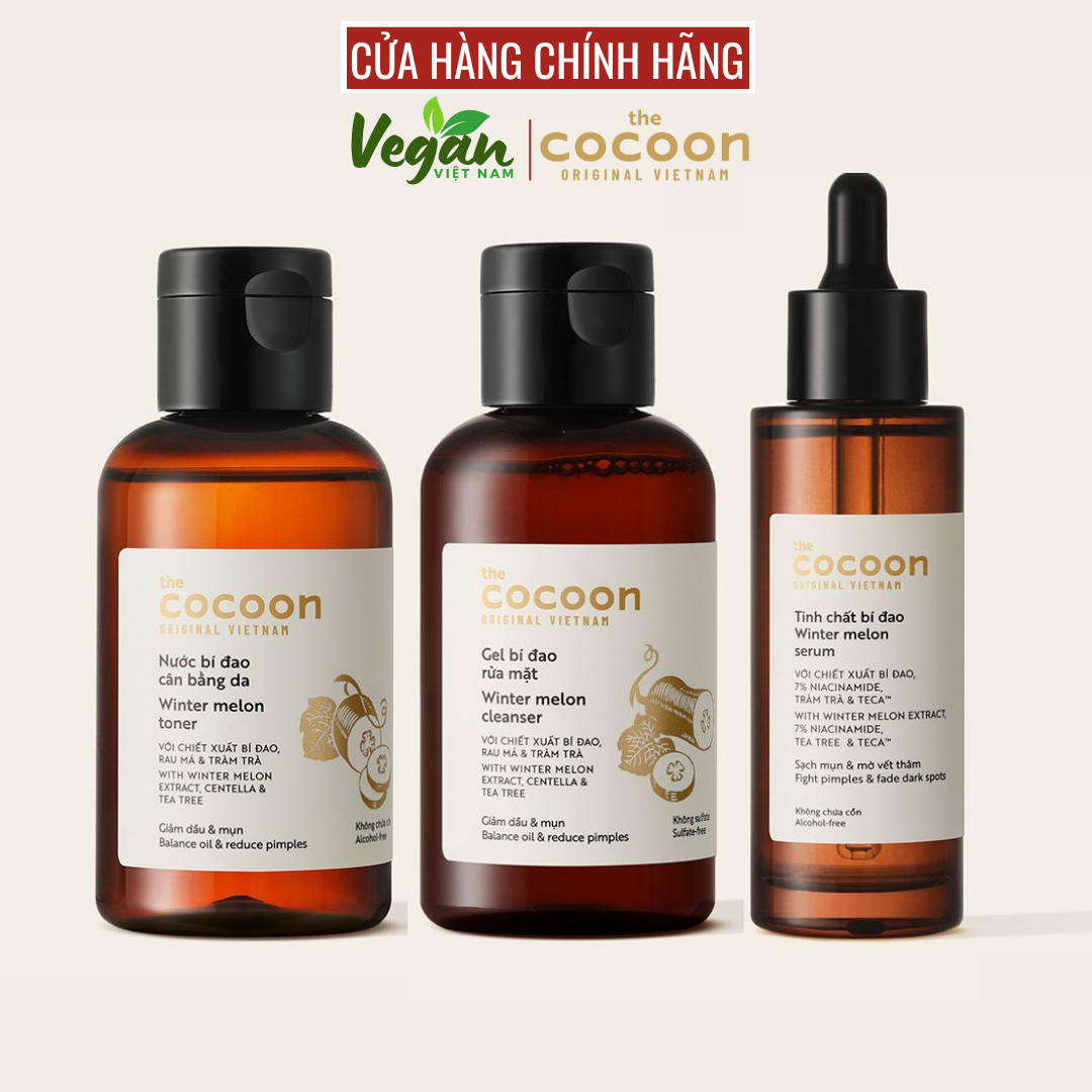 Bộ 3 chăm sóc da mụn: Gel rửa mặt bí đao 140ml + Toner bí đao 140ml + Tinh chất bí đao cocoon 70ml