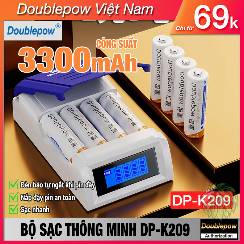 Bộ Sạc Pin AA AAA DP-K209 Tự Ngắt Cao Cấp Doublepow - Bộ Pin Sạc AA 3300mAh - Bộ Sạc Pin Tiểu - Pin Đũa - Pin Micro Karaoke - Pin Sạc AA Công Suất Lớn