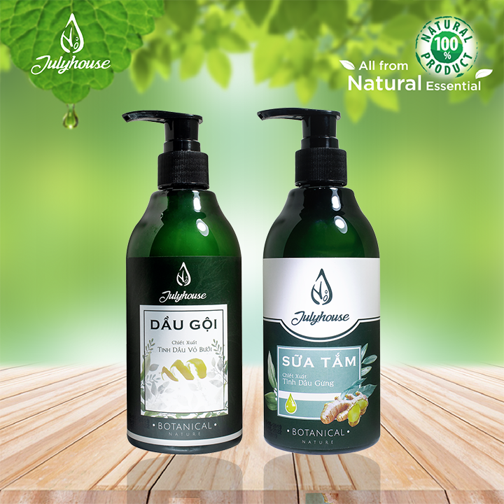 [Body Care] Combo Dầu gội tinh dầu Vỏ Bưởi và Sữa tắm tinh dầu Gừng 300ml/chai JULYHOUSE - TT CIRINO