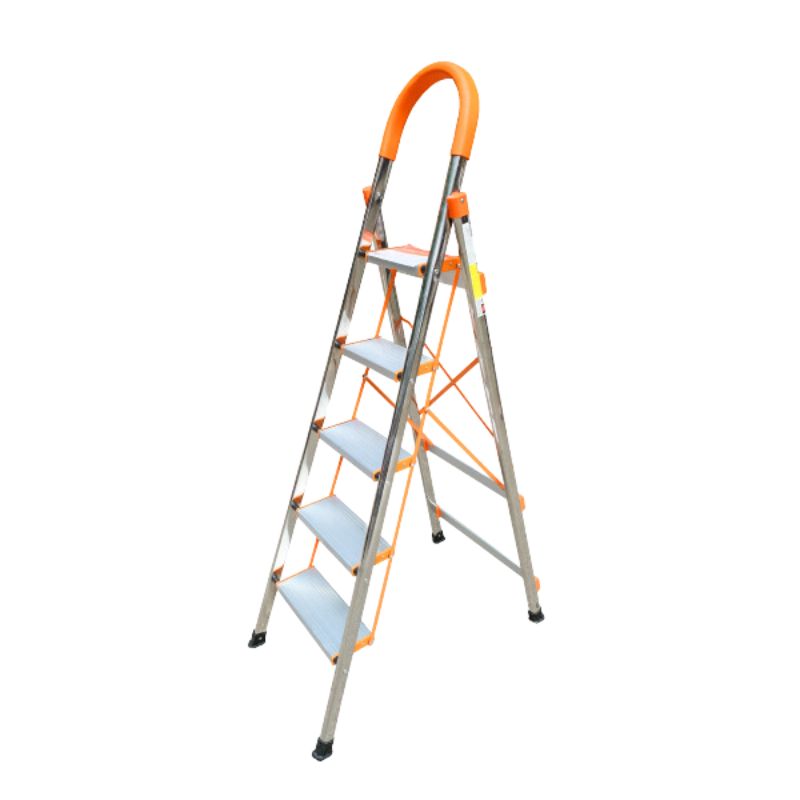 Thang ghế gia đình inox 5 bậc nhôm ameca nhỏ gọn chắc chắn di chuyển dễ dàng chiều cao tối đa 1m2 bảo hành 18 tháng amg-5in