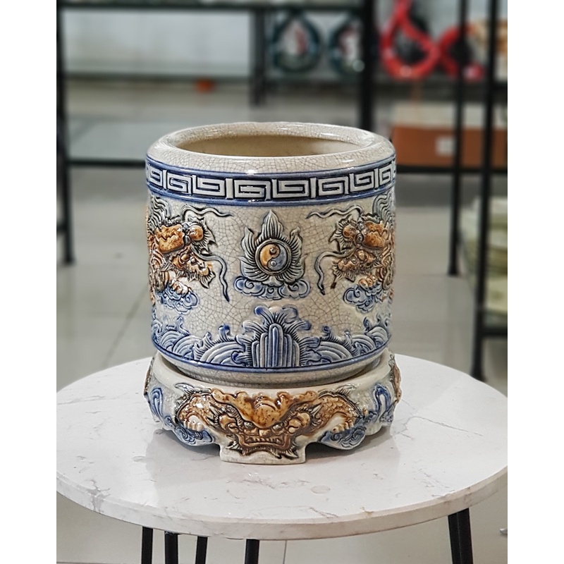 Bát hương Thờ Cúng men rạn đắp nổi - Gốm Sứ Bát Tràng