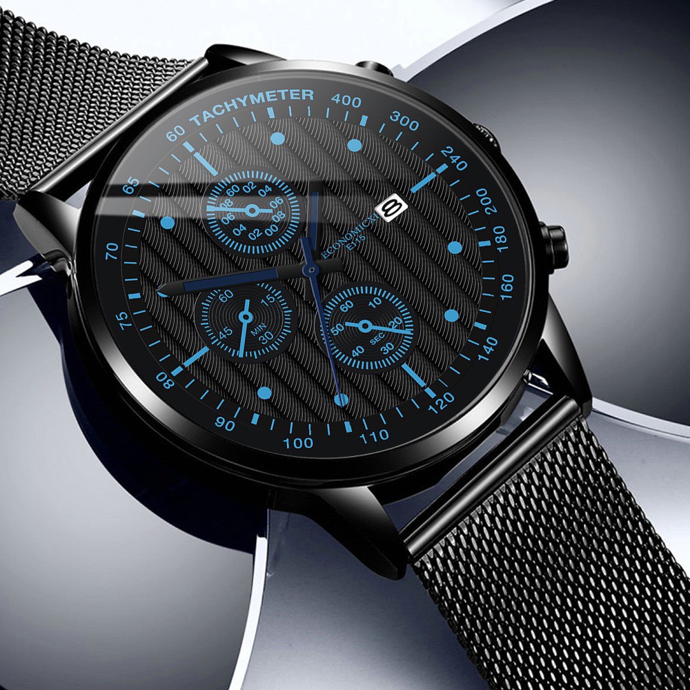 đồng hồ nam economicxi dây thép mành special design chạy lịch ngày - style doanh nhân eco2 4