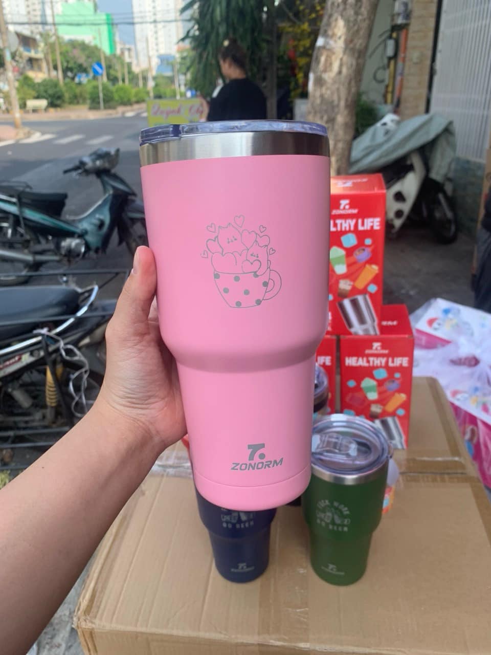 LY THÁI Giữ Nhiệt Nhám 304 - Kèm túi xách và 2 ống hút inox, cọ chùi rửa