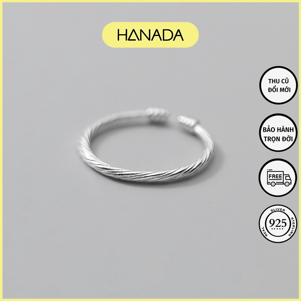 Nhẫn bạc 925 hanada 0781 xoắn unisex mảnh