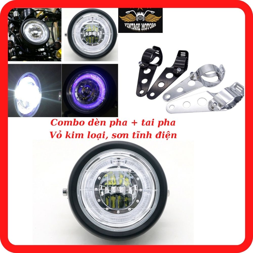 Combo đèn pha led xe máy viền led kèm bộ pat gắn đèn pha ⭐đèn led xe máy kèm 2 pat⭐đèn pha led xe máy siêu sáng + giá gắn đèn xe máy classic thép sơn tĩnh điện và xi inox