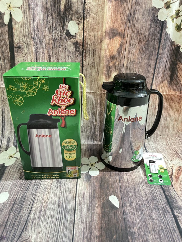 Hàng chính hãng 100% phích đựng nước rạng đông 1lít ruột thủy tinh vỏ inox hkm anlene giữ nóng 12h giữ lạnh 24h