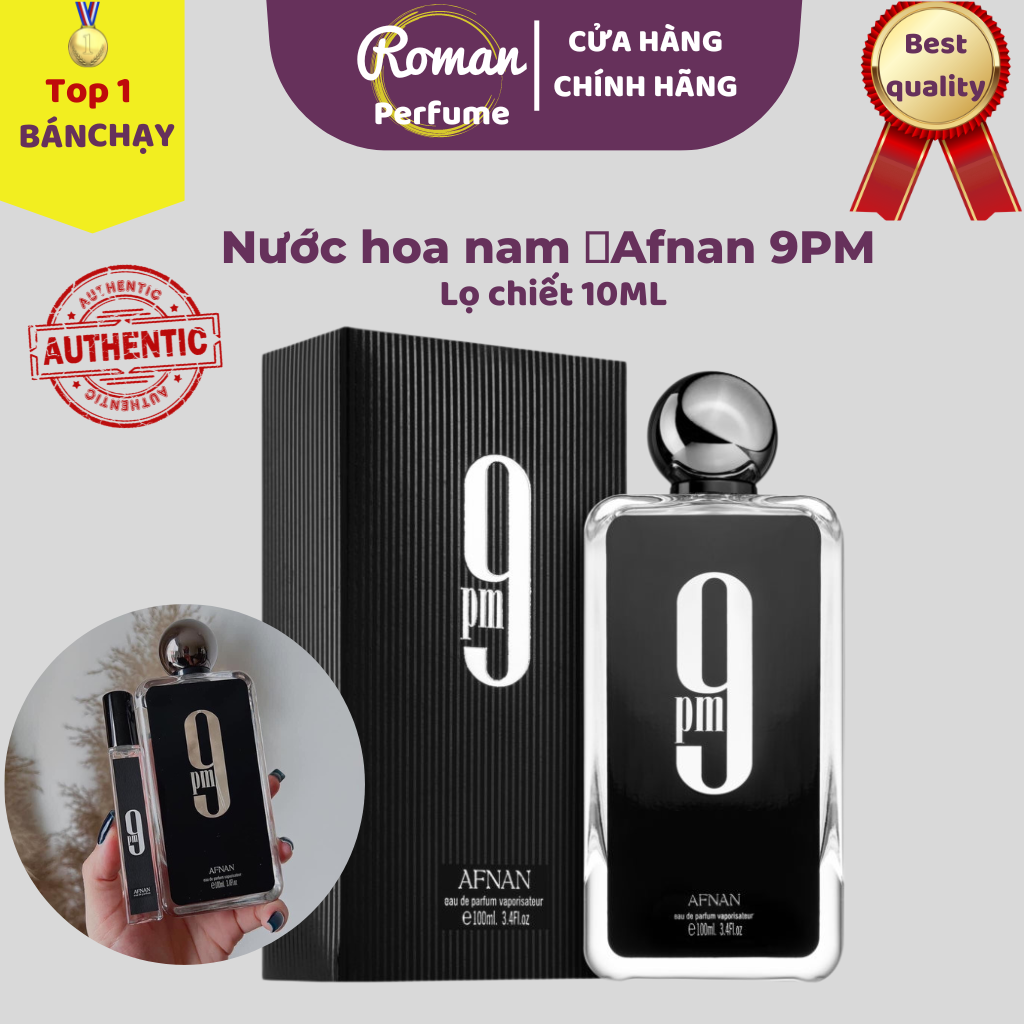 Nước Hoa Nam Afnan 9PM chiết 10ML, Dầu Thơm Nam Thơm Lâu Roman Perfume