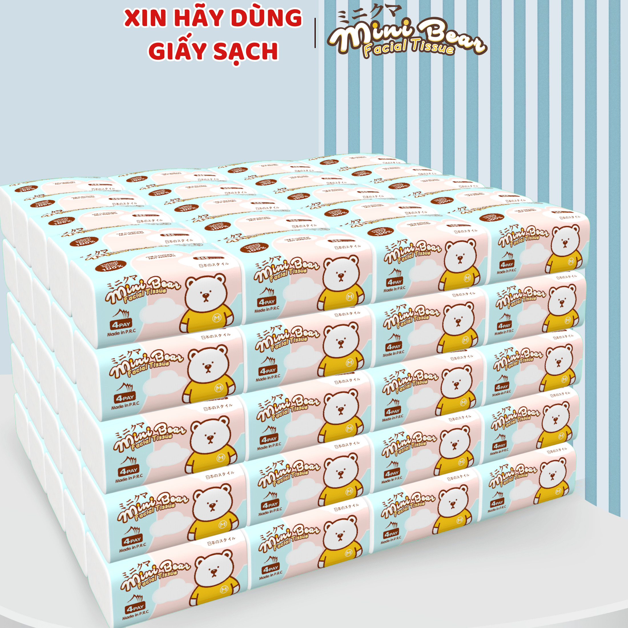 [GIẢM ĐẾN 20% XU] Khăn giấy minibear 100 gói - Giấy ăn thêm dày 100% bột gỗ nguyên sinh