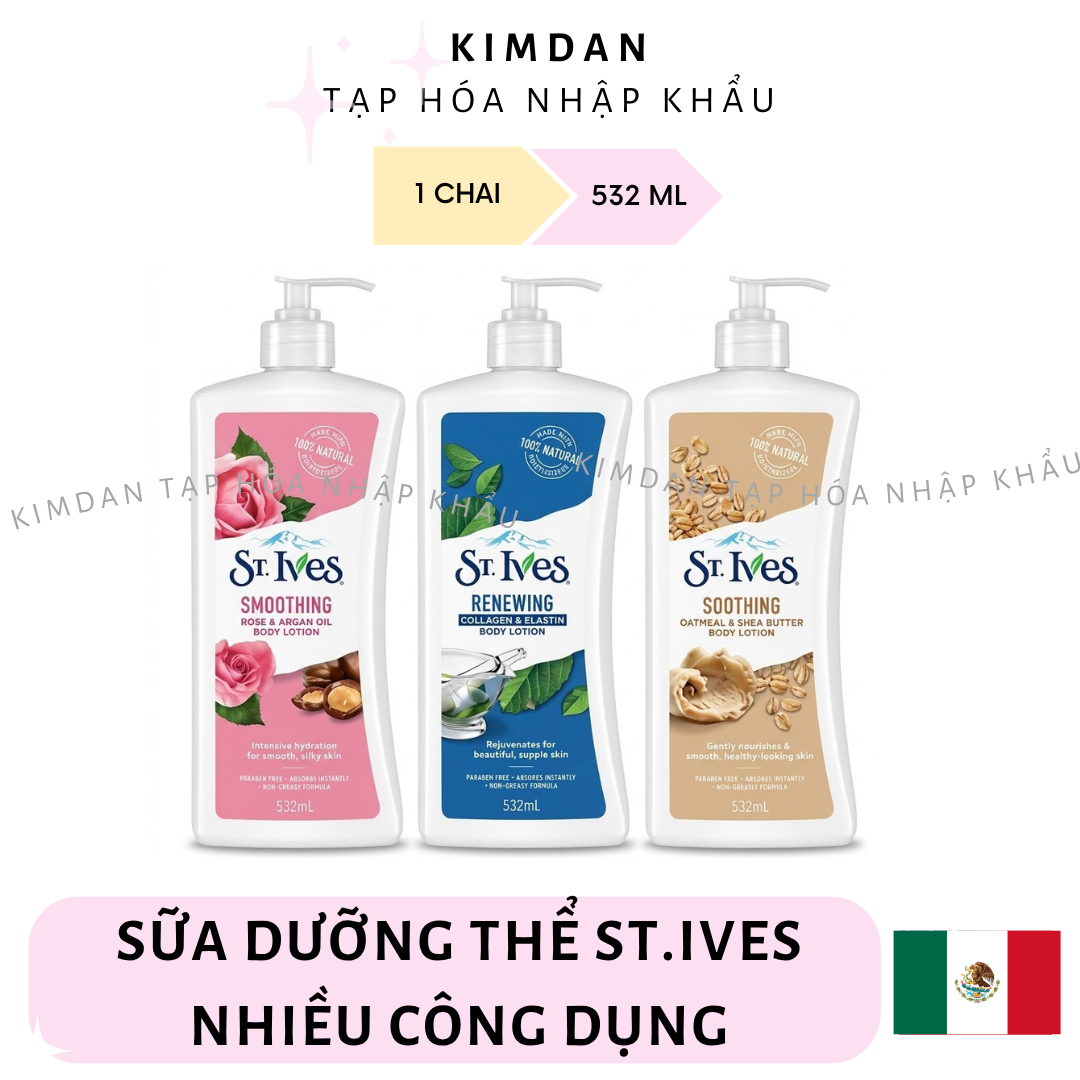 [HÀNG MEXICO] Sữa dưỡng thể ST.IVES 532ML body lotion dưỡng da mềm mịn sáng da ngăn ngừa lão hoá