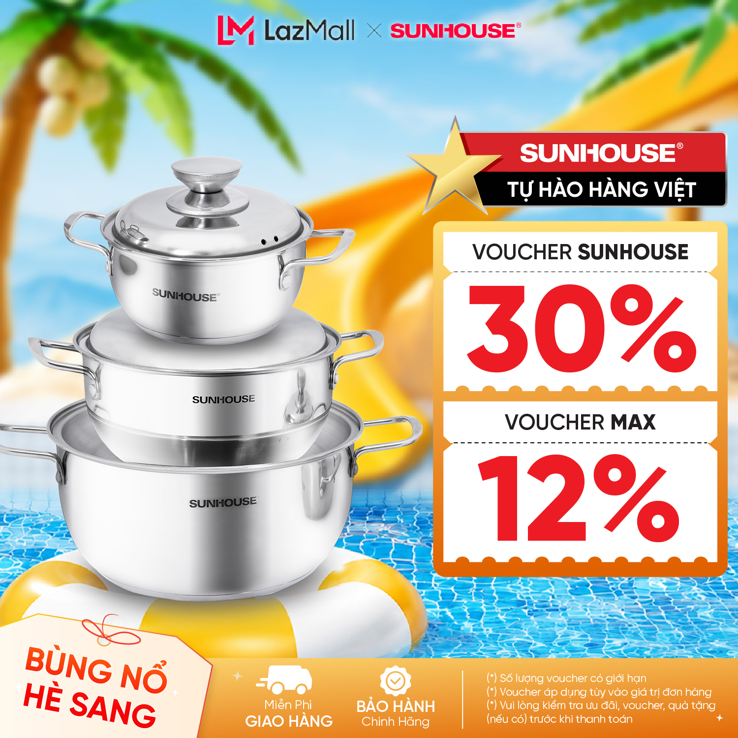 Bộ Nồi Inox 3 Đáy SUNHOUSE SH335 - 16, 20, 24 cm - Đáy 3 Lớp Truyền Nhiệt Nhanh - Chất liệu inox cao cấp không bị oxy hoá - Phù Hợp Mọi Loại Bếp - Hàng Chính Hãng