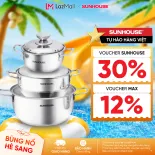 Bộ Nồi Inox 3 Đáy SUNHOUSE SH335 - 16, 20, 24 cm - Đáy 3 Lớp Truyền Nhiệt Nhanh - Chất liệu inox cao cấp không bị oxy hoá - Phù Hợp Mọi Loại Bếp - Hàng Chính Hãng