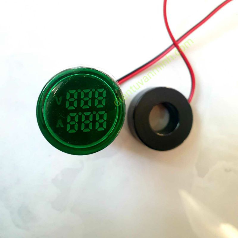 Đèn báo volt (vôn kế 20-500V) và ampe (ampe kế 0-100A) màn hình led (tròn)