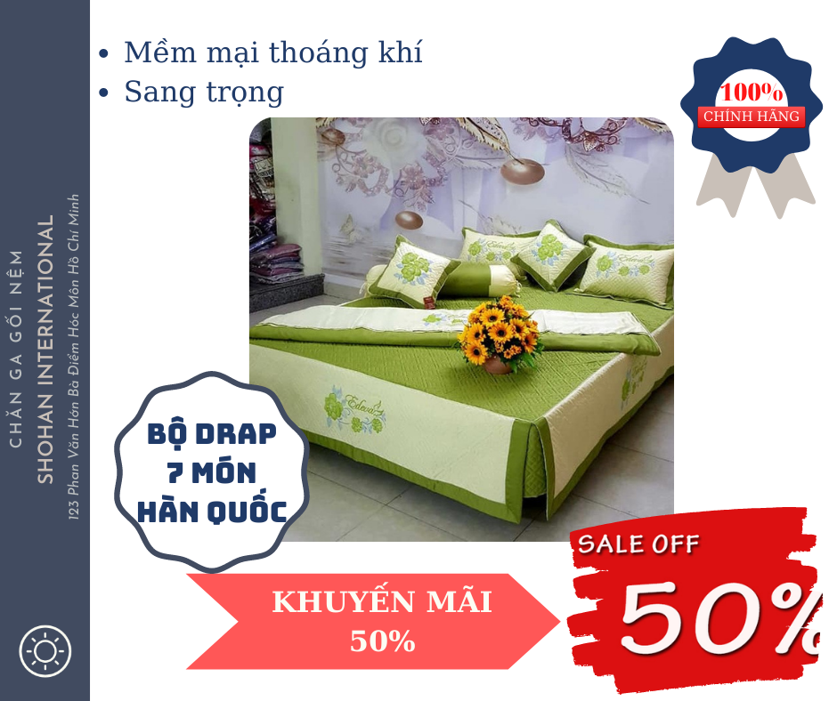 Nhiều màu - đủ kích thước] Bộ chăn ga gối phủ 7 món cao cấp trần bông 1m 8  X 2m