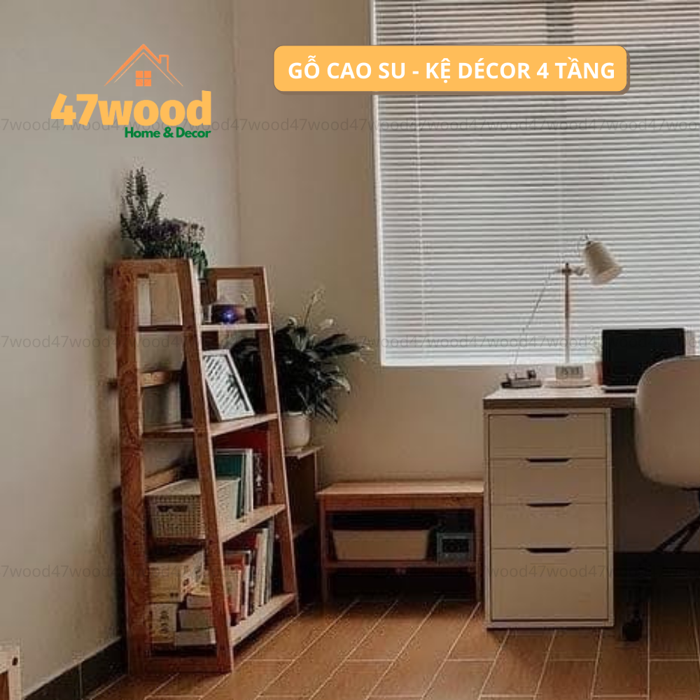 KỆ CHỮ A KIỂU HÀN QUỐC GỖ CAO SU, 4 TẦNG CAO 120CM - KỆ SÁCH GỖ ĐA NĂNG KIỂU HÀN QUỐC
