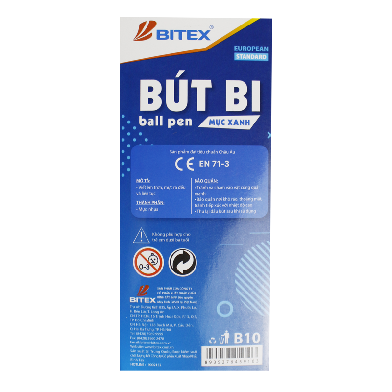 Bút bi bitex mực xanh / đen b10 ngòi 0.7mm