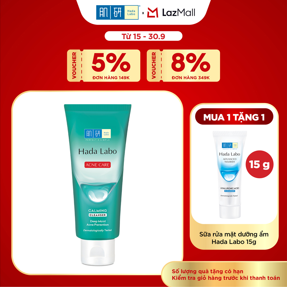 Sữa rửa mặt Hada Labo cho da dầu mụn, da nhạy cảm Hada Labo Acne Care Calming Cleanser 80g