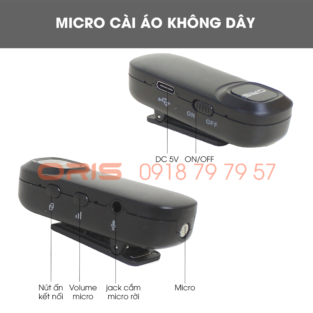 Micro cài áo thu âm livestream không dây Oris RD303 dùng cho điện thoại, máy ảnh, khả năng bắt âm thanh chính xác - ORIS Proesional