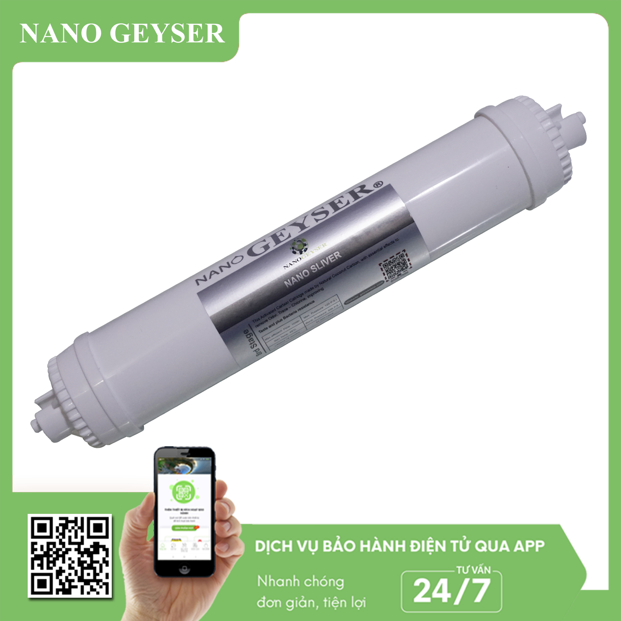 Lõi nano silver, lõi lọc nước số 7, dùng cho các dòng máy lọc nước ro, nano, uf, geyser, kangaroo, karofi, aqua...