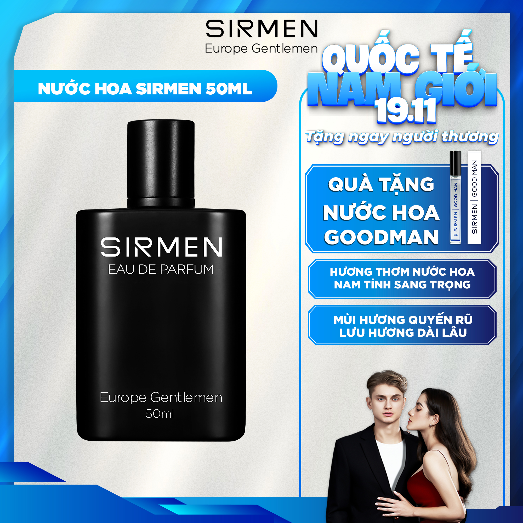 [Chai có hộp -  50ml] Nước hoa nam SIRMEN Eau de Parfum Châu Âu Europe Gentlemen cao cấp chai 50ml t
