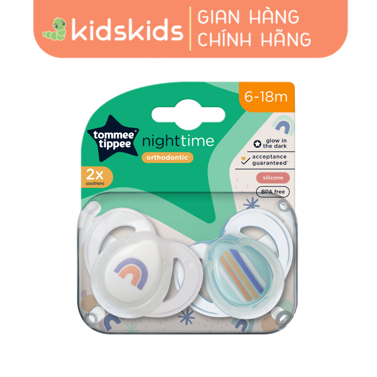 Ty Ngậm Dạ Quang Cho Bé Tommee Tippee Night Time 6 - 18 tháng (Vỉ Đôi) -  Cầu Vồng