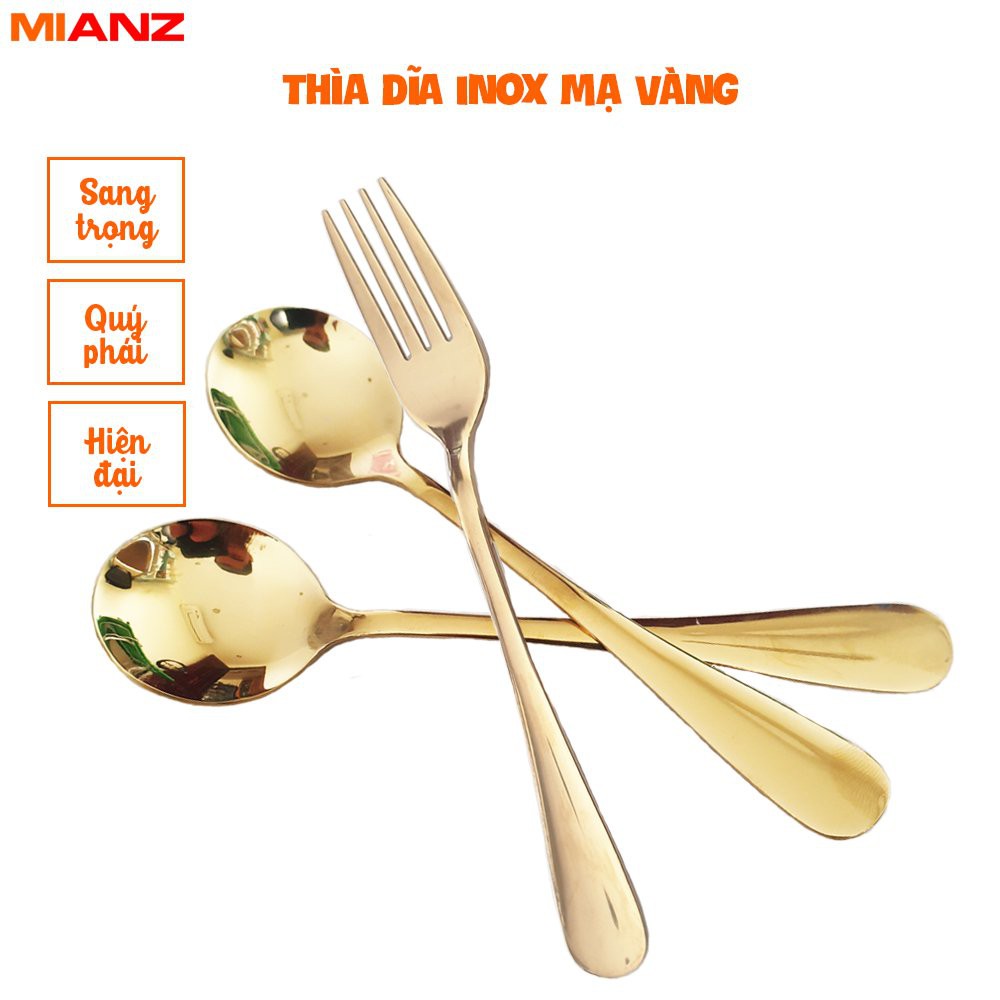 Thìa INOX - Muỗng thìa INOX MẠ VÀNG - Thìa dĩa mạ Vàng - Thìa INOX MẠ VÀNG Kaizo Mart - MUA 10 TẶNG 02
