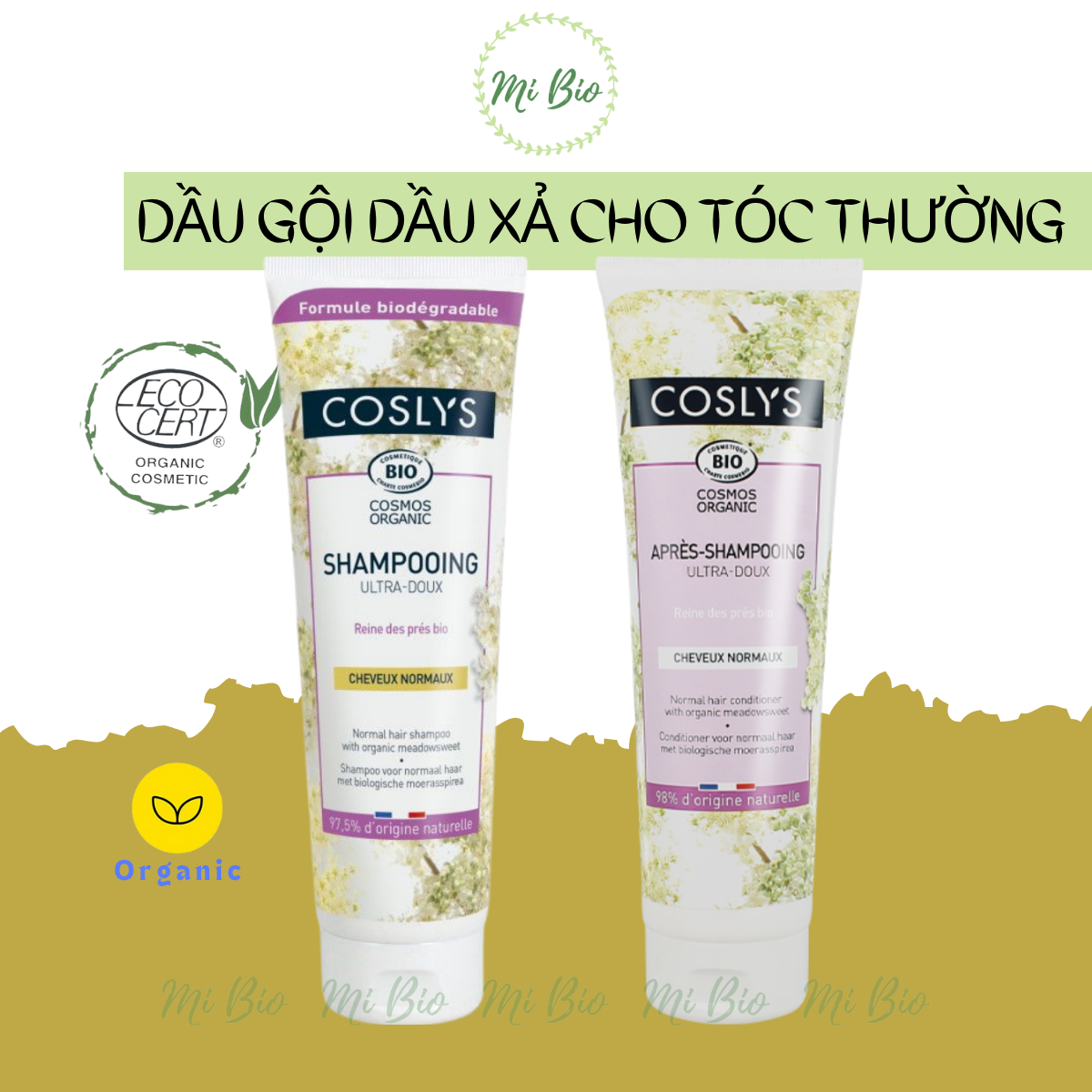 Dầu gội dầu xả hữu cơ cho tóc thường 250ml - Coslys