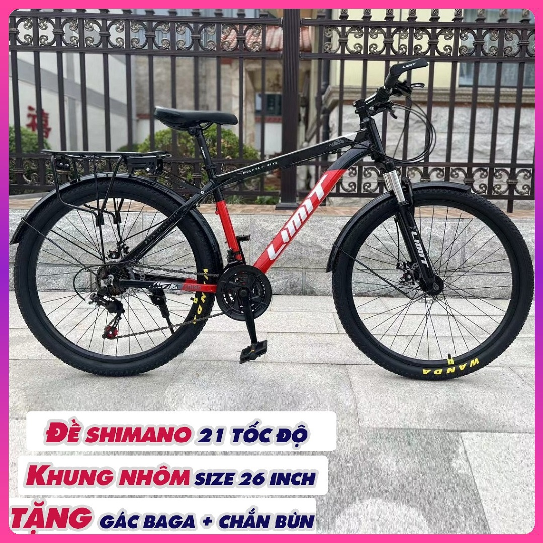 Xe đạp thể thao khung nhôm limit size 26 inch dành cho người từ 1m5-1m8 có chắn bùn và gác baga + bộ đề shimano 21 tốc độ